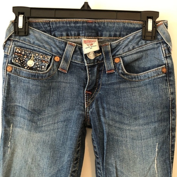 True Religion Blue Embellished Straight Jeans 25 - Picture 3 of 15